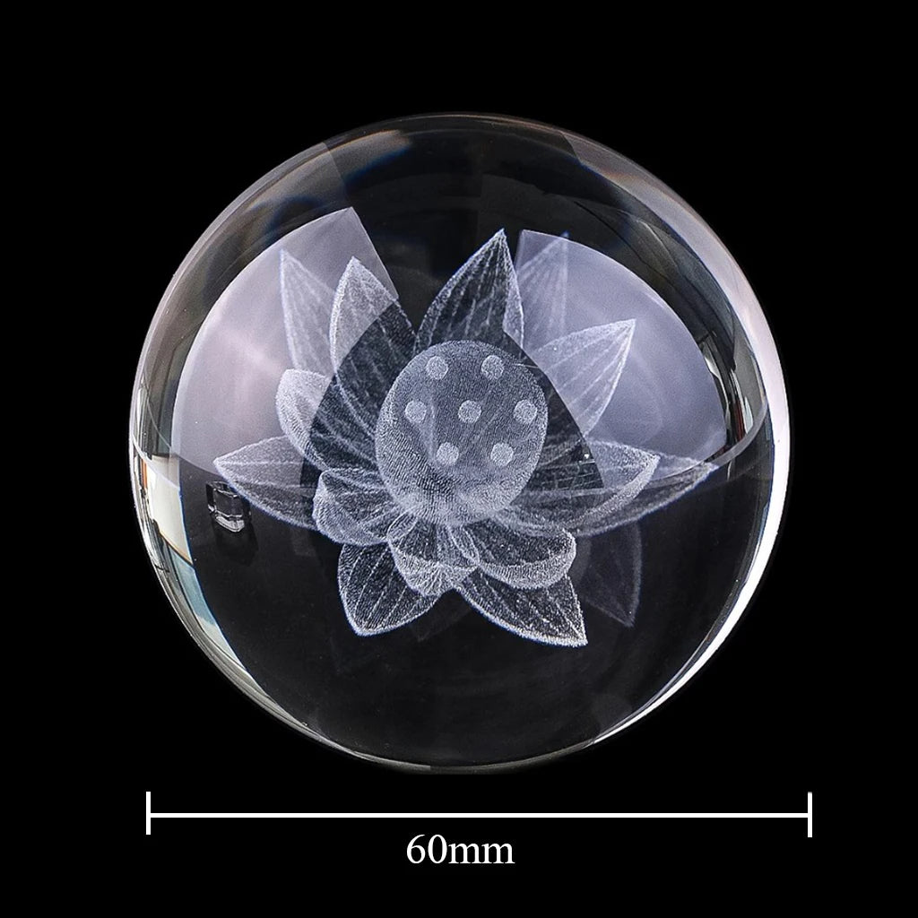 3D Laser Engraved Lotus Flower Crystal Ball YourSoulPlace.com