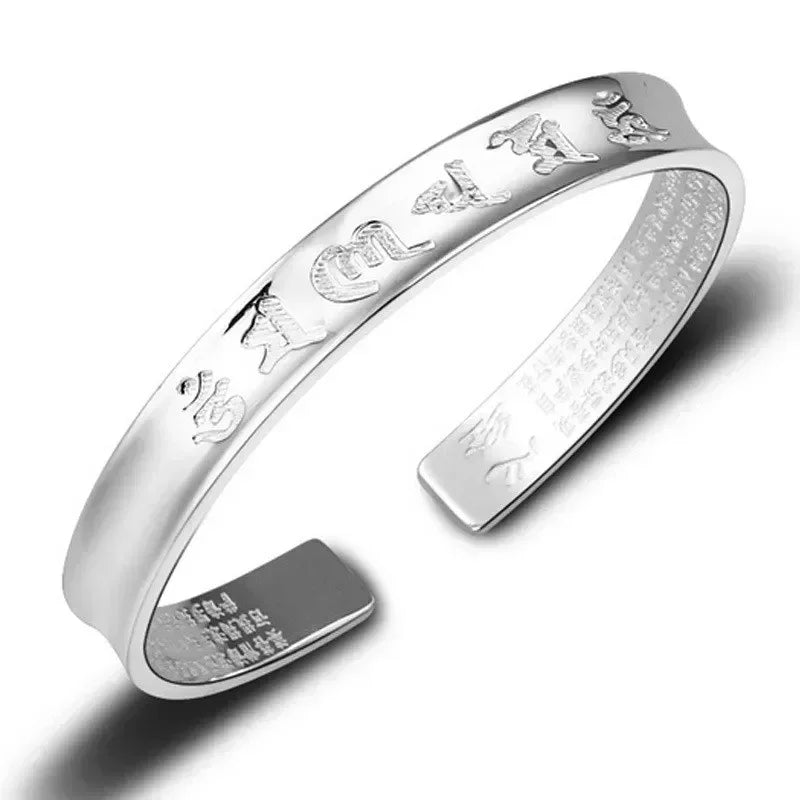 THAI SILVER 6 Syllable OM & HEART SUTRA SPIRITUAL Bangle