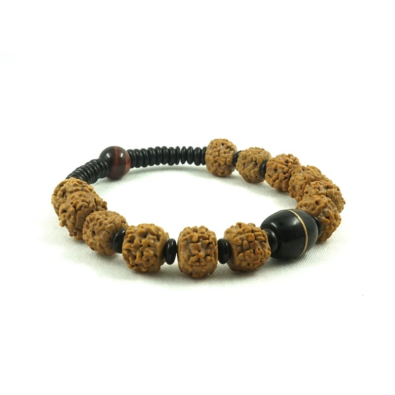 Natural Coconut shell Rudraksha Tiger eye Beads Bracelet