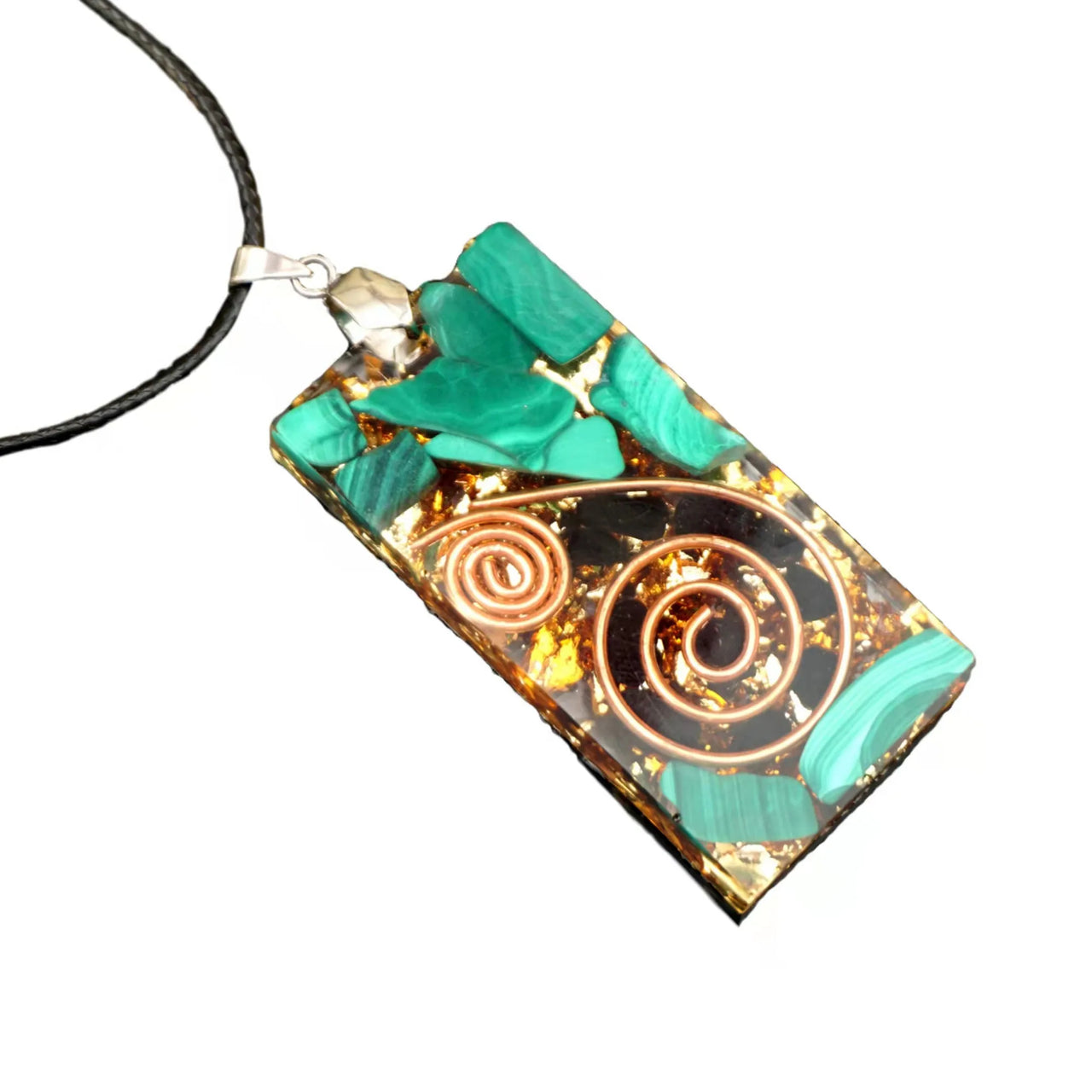 55-Handmade Black Tourmaline & Malachite 'GOOD VIBES' ORGONITE Necklace