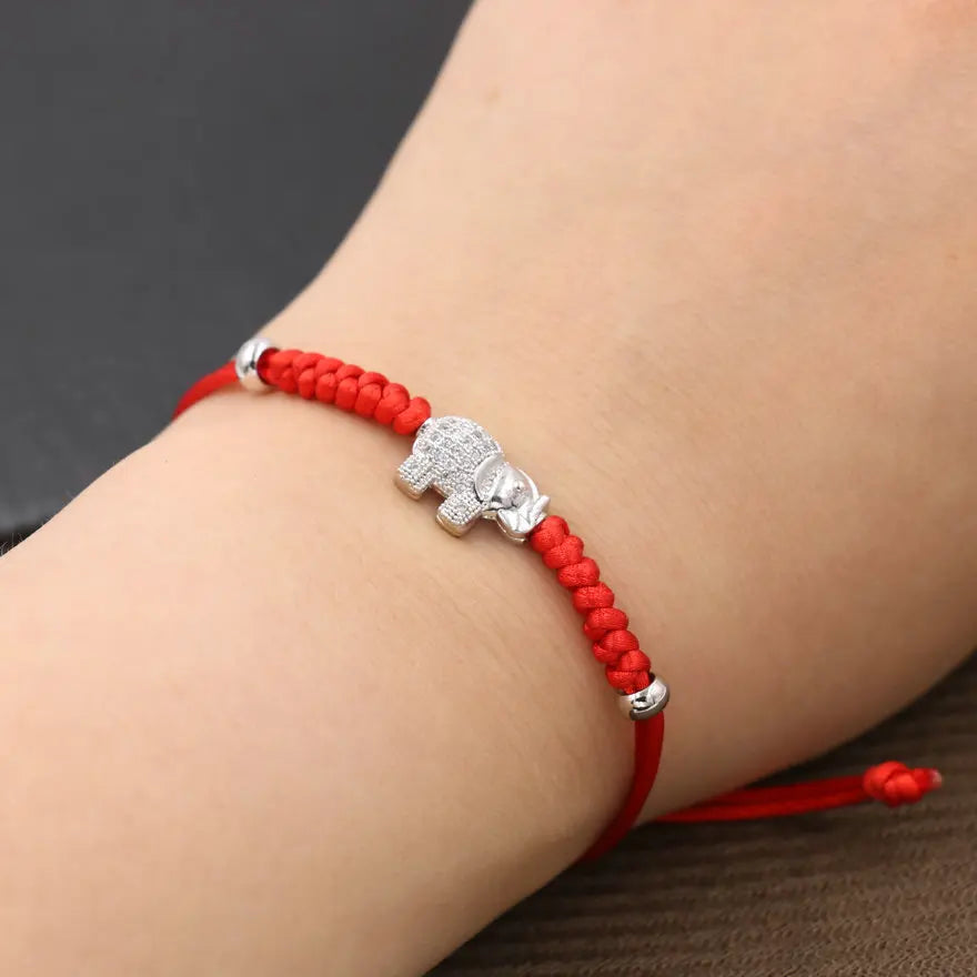 Sterling Silver Elephant 'GROUNDING' Red Rope Bracelet