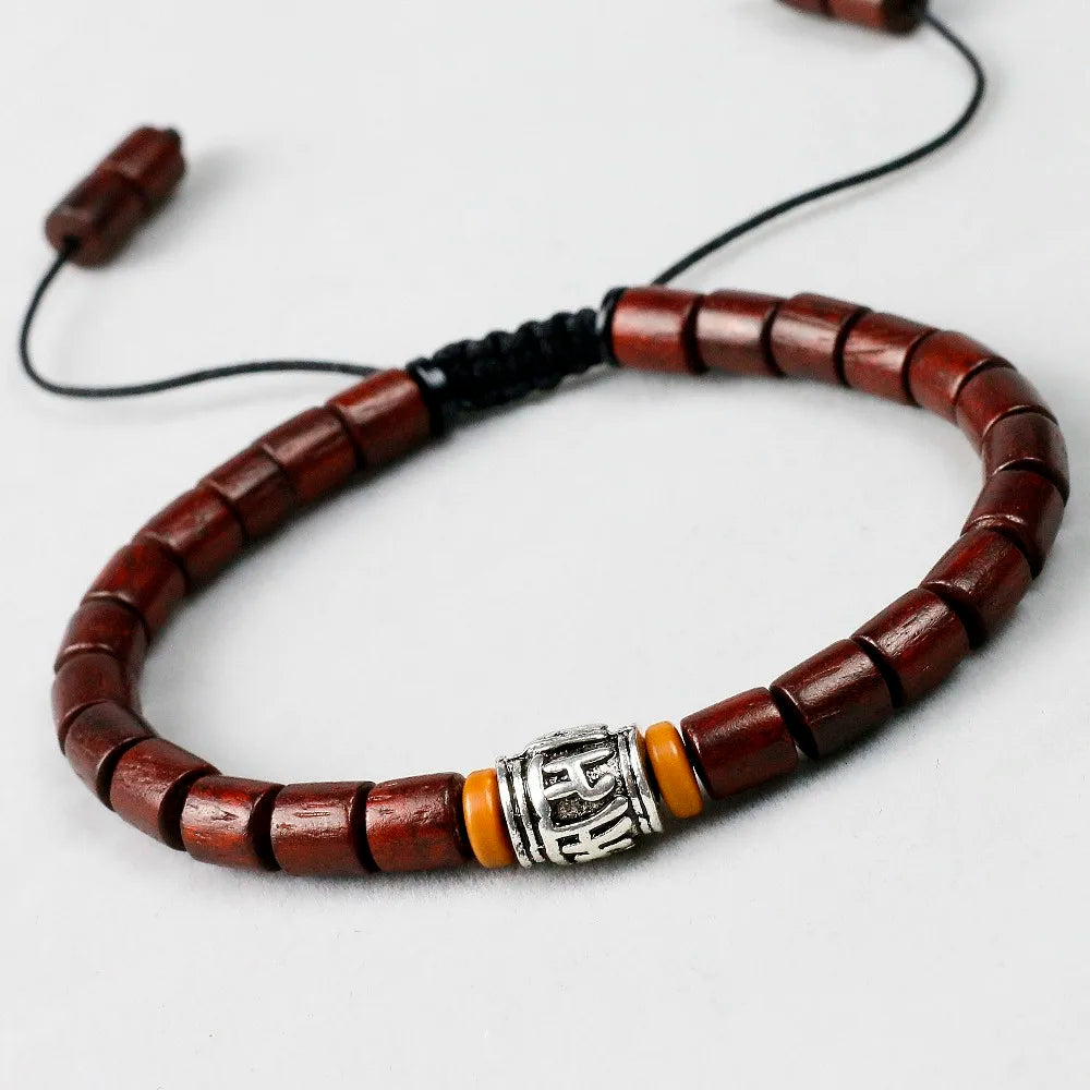 Handmade Tibetan Buddhist  Sandalwood Mala Bead Bracelet with Mantra Sign