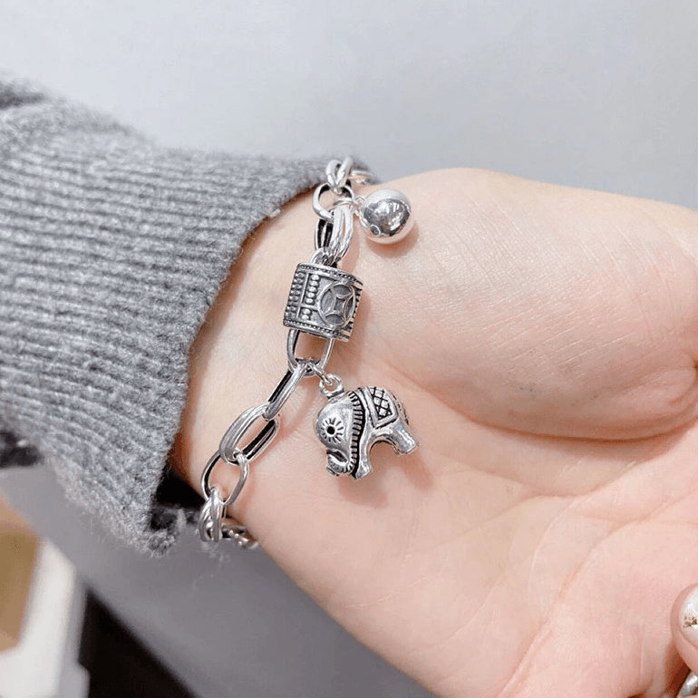 Thai Silver Elephant & Cylindrical Abacus 'ABUNDANCE' Bracelet