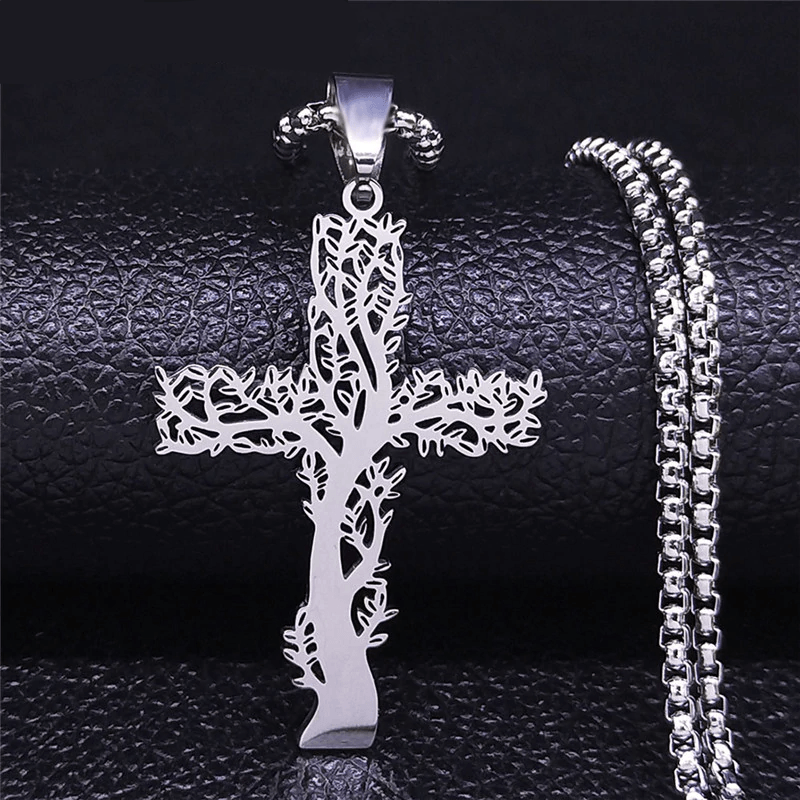 Stainless Steel Tree Of Life Cross Necklace