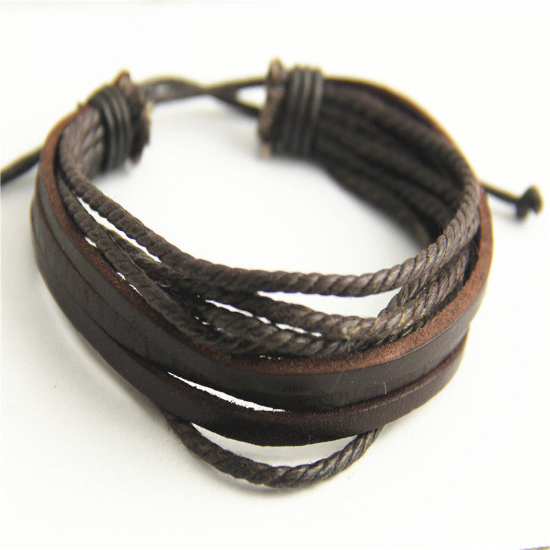 2pc Set Braided Rope & Leather Stacked Bracelets