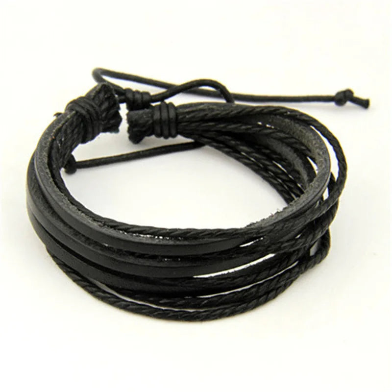 2pc Set Braided Rope & Leather Stacked Bracelets