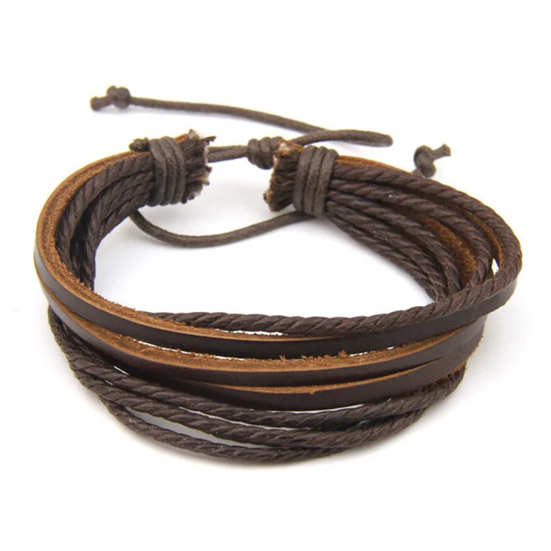 2pc Set Braided Rope & Leather Stacked Bracelets