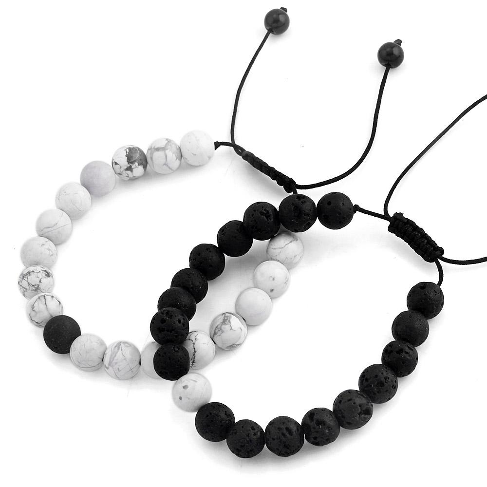 2pcs Natural Volcanic Stone Yin Yang Bracelet Set