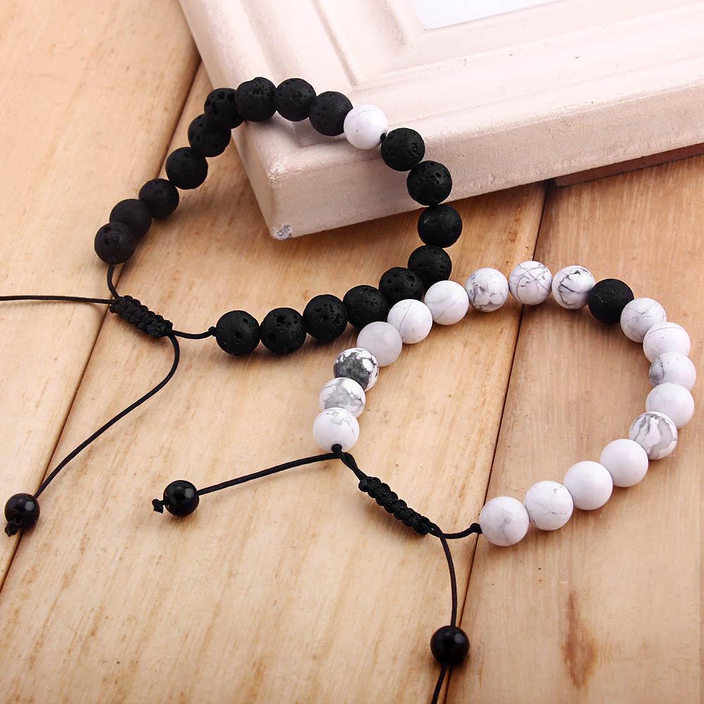 2pcs Natural Volcanic Stone Yin Yang Bracelet Set