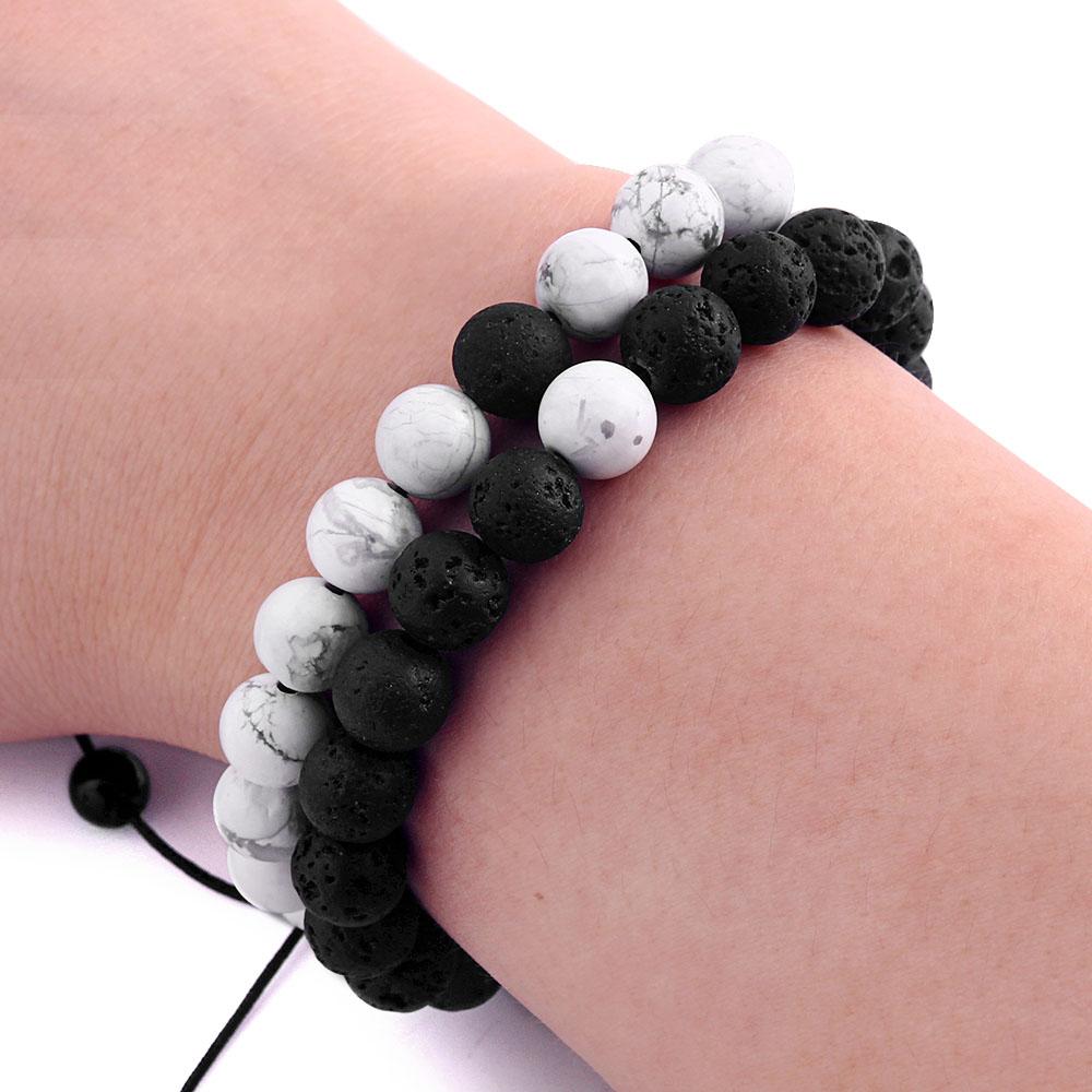 2pcs Natural Volcanic Stone Yin Yang Bracelet Set