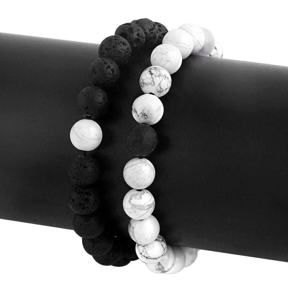 2pcs Natural Volcanic Stone Yin Yang Bracelet Set