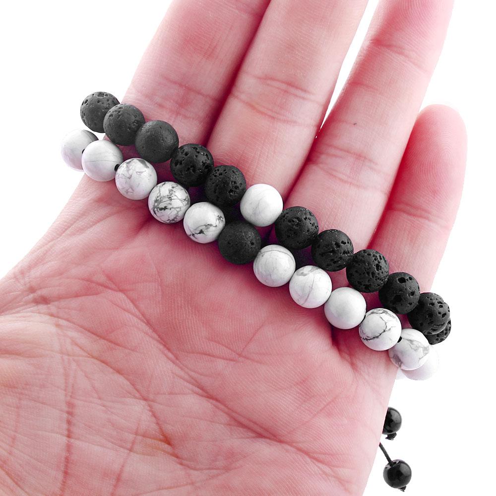 2pcs Natural Volcanic Stone Yin Yang Bracelet Set