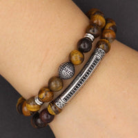 Thumbnail for Luxury No Fade Titanium Steel Mauve/Blue/ Red/Gray/Green Tiger Eye Stone UBER PROTECTION 2pc Bracelet Set