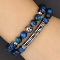 Thumbnail for Luxury No Fade Titanium Steel Mauve/Blue/ Red/Gray/Green Tiger Eye Stone UBER PROTECTION 2pc Bracelet Set