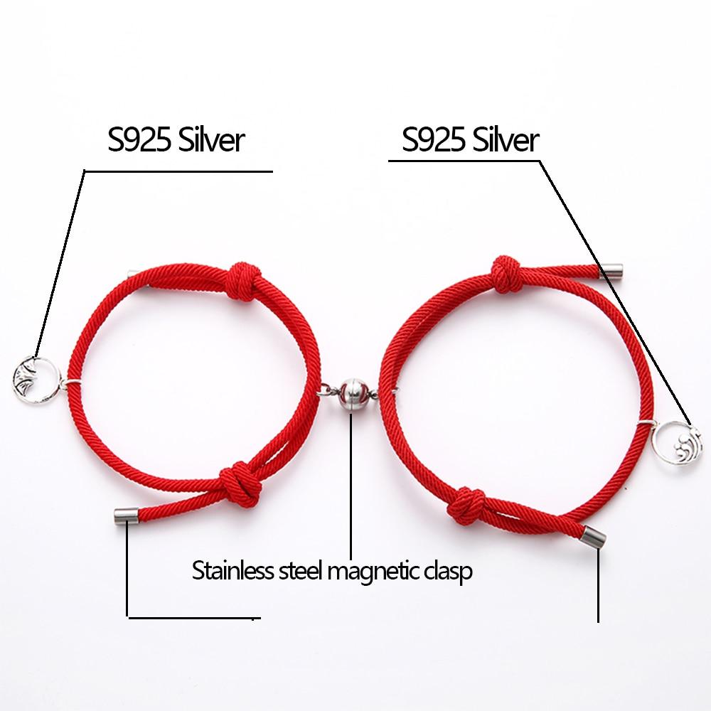 925 Sterling Silver "WHERE MOUNTAIN MEETS THE SEA " LOVERS Magnetic clasp 2 pc Set Rope Bracelets