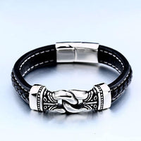 Thumbnail for Mens Steel & Leather Viking Inspired Designs Bracelet