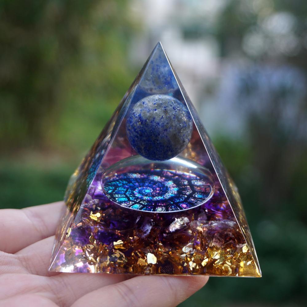2-Handmade Lapis Lazuli & Amethyst Crystal Sphere 'TRUTH' ORGONITE Pyramid