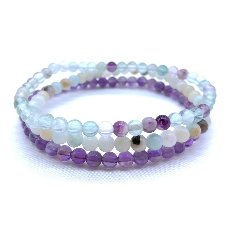 CALMNESS & LIGHT-Amethyst ,Amazonite & Fluorite- 3/pc  "MIGHTY MINIS " Healing Energy Stone Bracelets