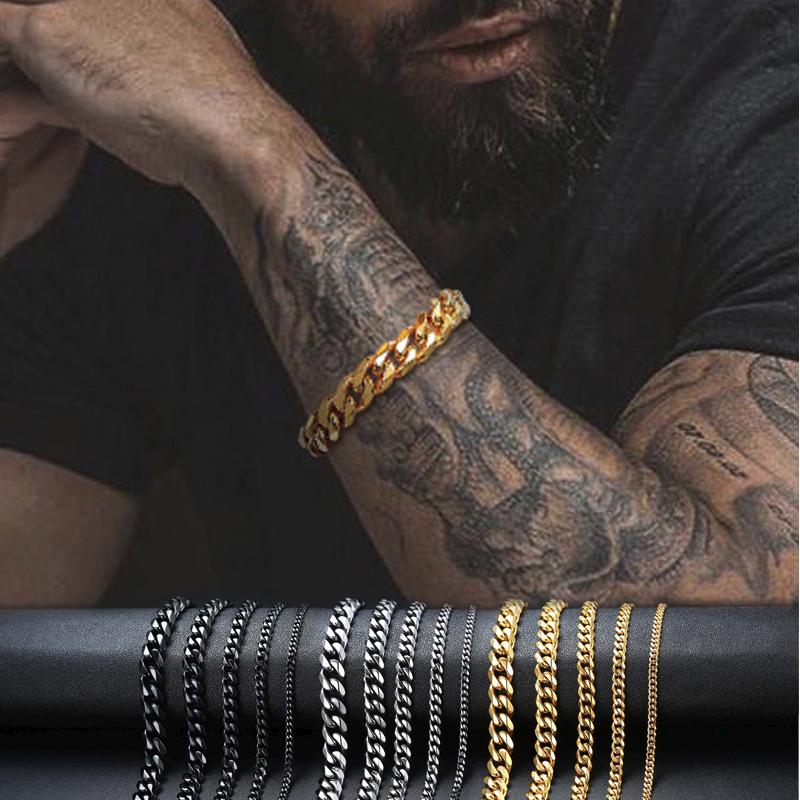 Men's TITANIUM STEEL Miami Cuban Link CLASSIC DUDE Bracelet in 4 Colors -Sizes up to 9 inches