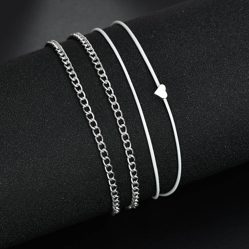 Layered Heart Charm Anklet
