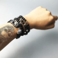 Thumbnail for Men's Black Leather Skull Strap Bracelet