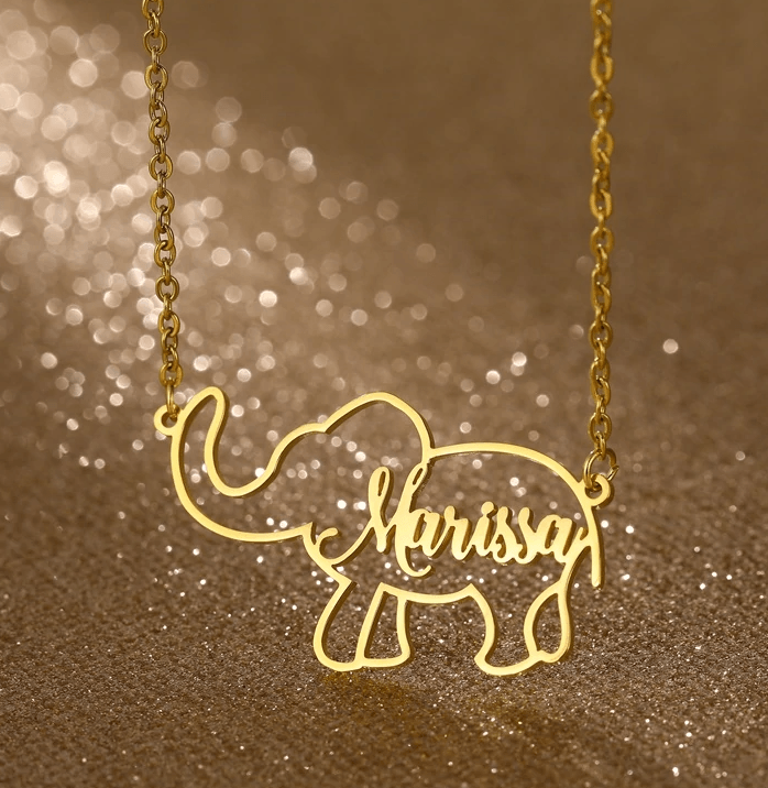 Personalized Stainless Steel 'STRENGTH' Elephant Necklace