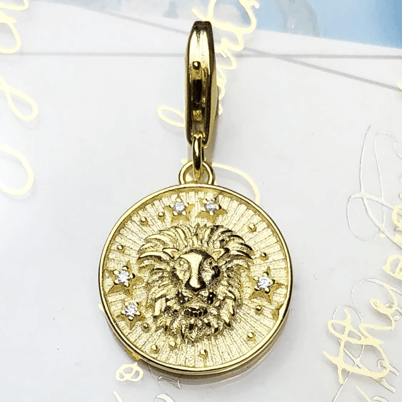 Silver & Zirconia LEO Zodiac Charm in Gold