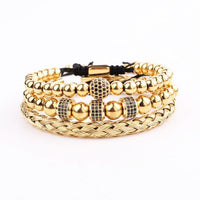 Thumbnail for Luxury CZ Pave ,Black/Silver/Gold Braided Stainless Steel 3pc  Bracelet Set