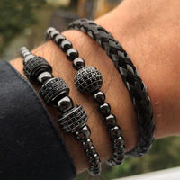 Thumbnail for Luxury CZ Pave ,Black/Silver/Gold Braided Stainless Steel 3pc  Bracelet Set