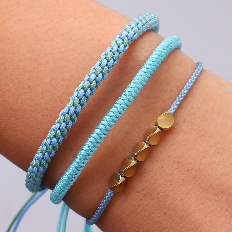 Tibetan Handmade Lucky Knot 'BE SERENE' Copper & Rope 3 /pc Bracelet Set