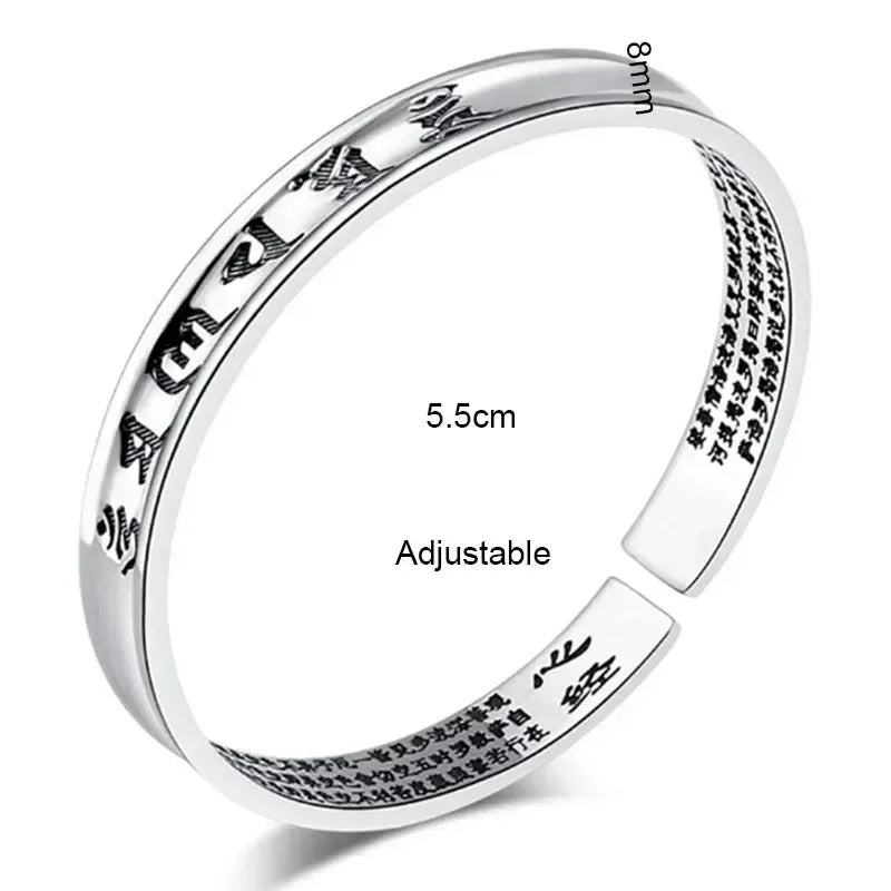 THAI SILVER 6 Syllable OM & HEART SUTRA SPIRITUAL Bangle