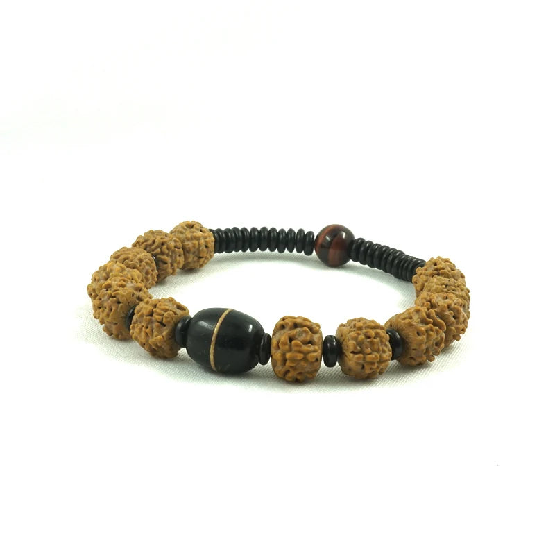 Natural Coconut shell Rudraksha Tiger eye Beads Bracelet