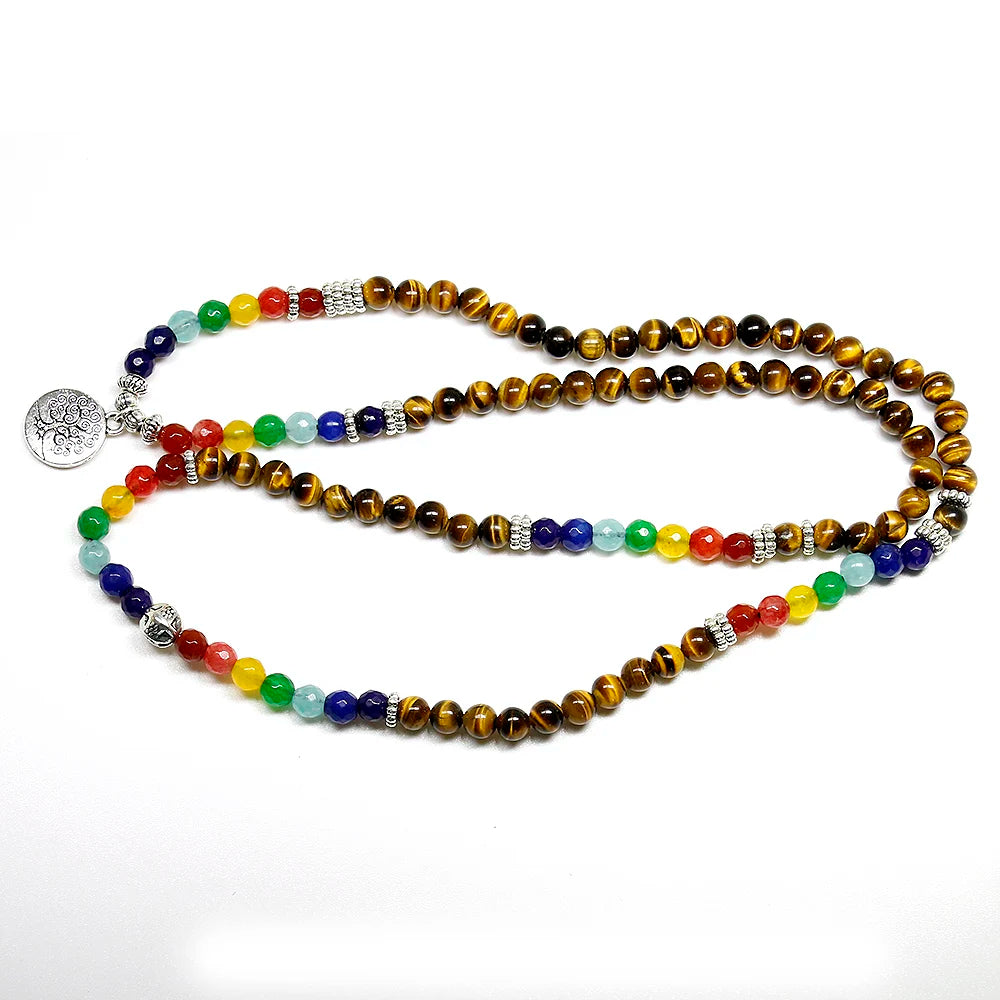 108 Mala PROTECTION & BALANCE 7 Chakra & Tiger Eye Wrap Bracelet YourSoulPlace