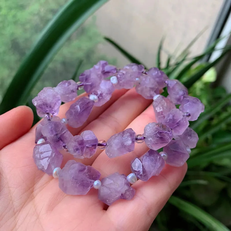 AAA Grade Faceted Raw Amethyst NATURAL HEALING Stone Bracelet