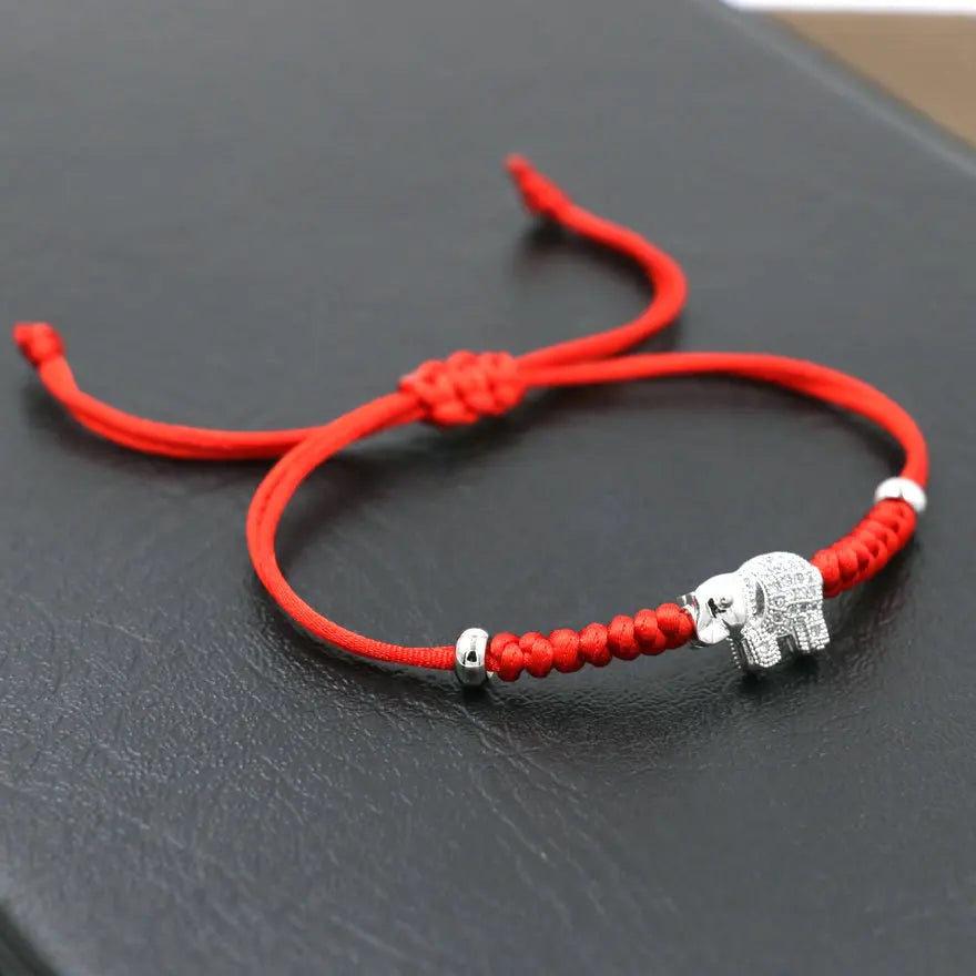 Sterling Silver Elephant 'GROUNDING' Red Rope Bracelet