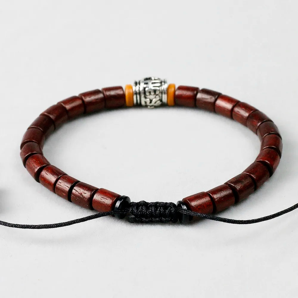 Handmade Tibetan Buddhist  Sandalwood Mala Bead Bracelet with Mantra Sign