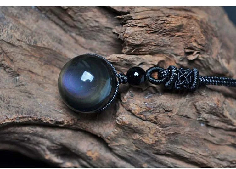 Black Rainbow Eye Obsidian Necklace