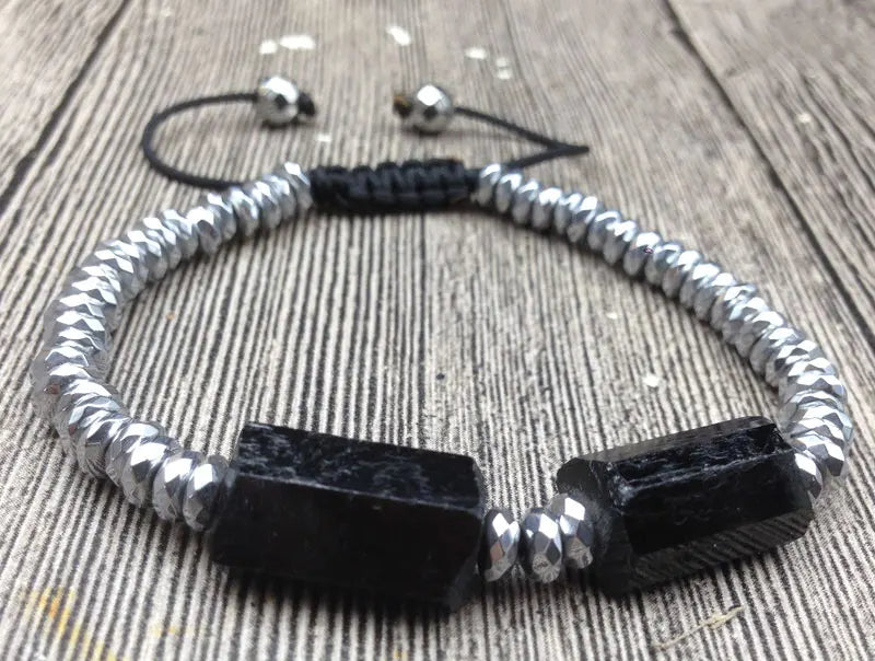 Raw Black Tourmaline & Hematite Stone PROTECTION Bracelet