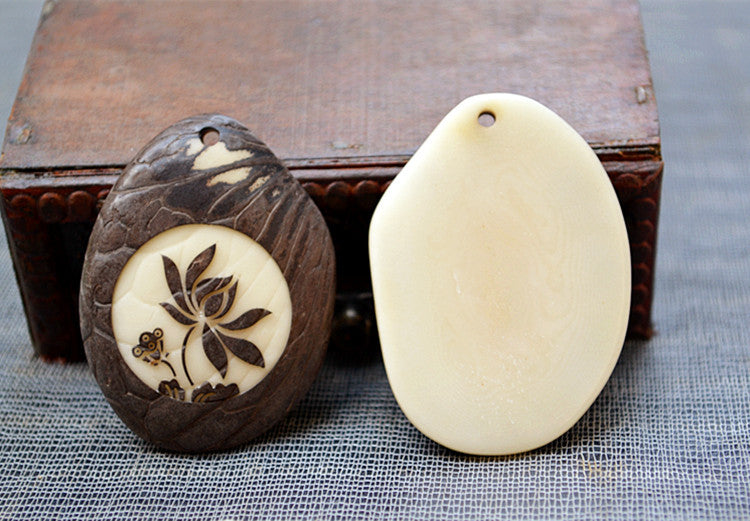 Handmade Carved Tagua Nut Lotus Flower Pendant Necklace