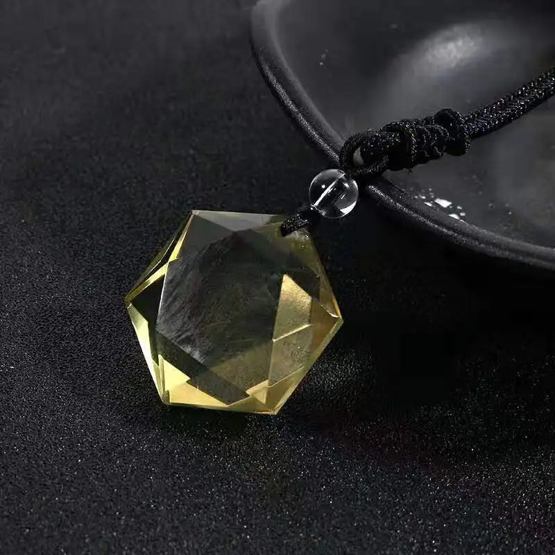 Natural CITRINE Cubic  Hexagram 'SUNSHINE & JOY ' Pendant Necklace