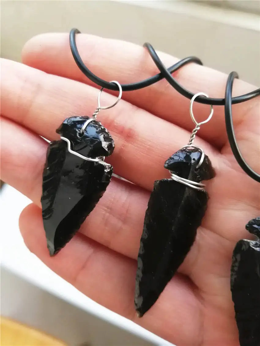 Black Obsidian Arrowhead Healing Point Pendant