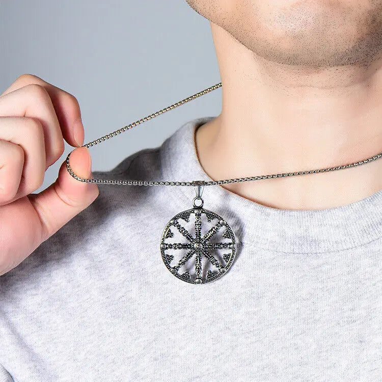 The Symbol of Buddhism- Dharma Chakra Wheel Stainless steel Pendant Necklace