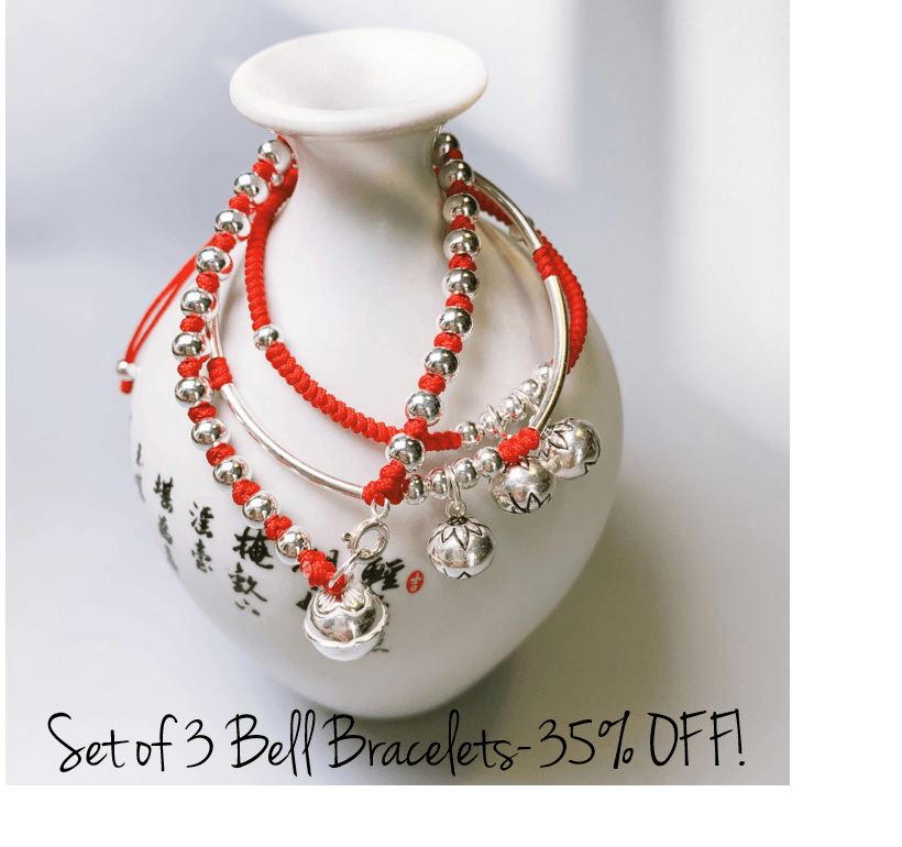 BELLS for PEACE & SERENITY! Grab our  3 x  *MOST POPULAR* Sterling Silver & Red Rope BELL Bracelets & Enjoy 35% off!