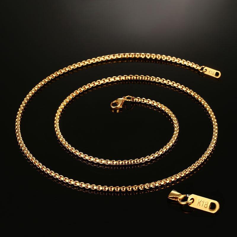 3mm Men's CLASSIC DUDE Stainless Steel & 18k Plated Steel Curved Box Chain Necklace