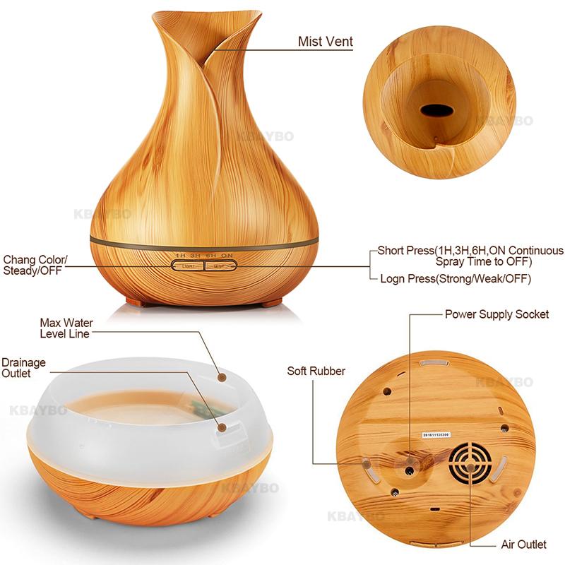 400ml  Wood Grain Aroma Essential Oil Diffuser and  Humidifier