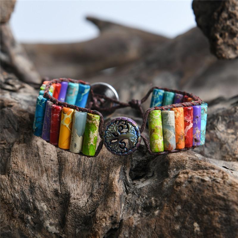 Boho Tube Shape Tree of Life Natural Stone Beaded Wrap Bracelet