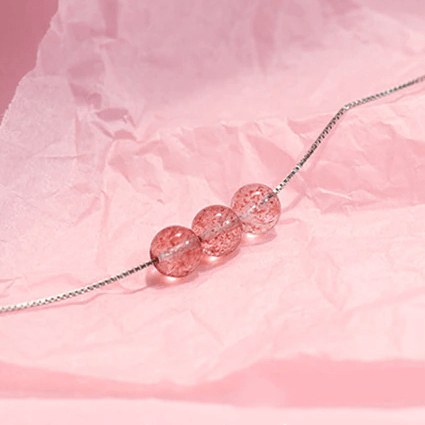 THAI SILVER Simplistic 3 Bead Strawberry Quartz Necklace