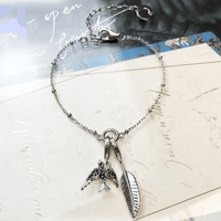 Thumbnail for Silver & Zirconia Bird & Feather Charm 'FREEDOM' Bracelet