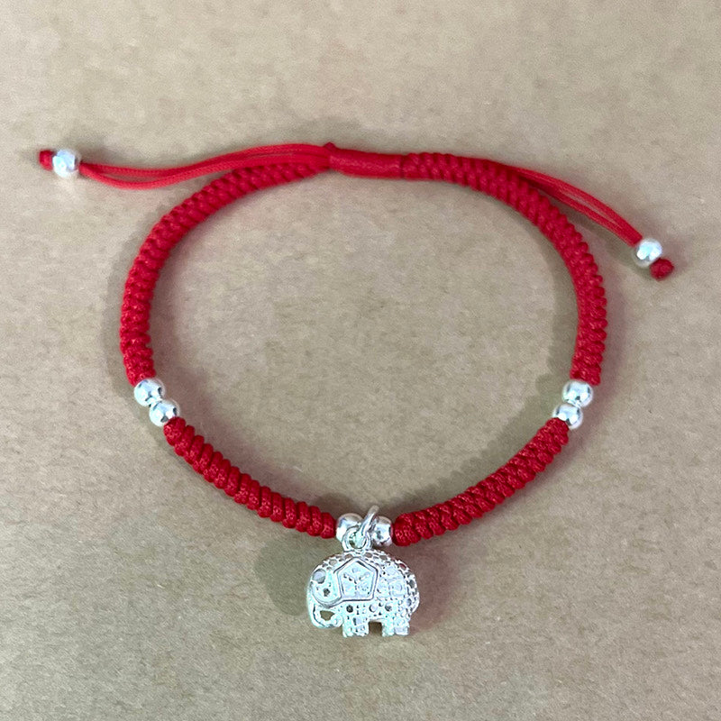 Sterling Silver Elephant 'GROUNDING' Red Rope Bracelet