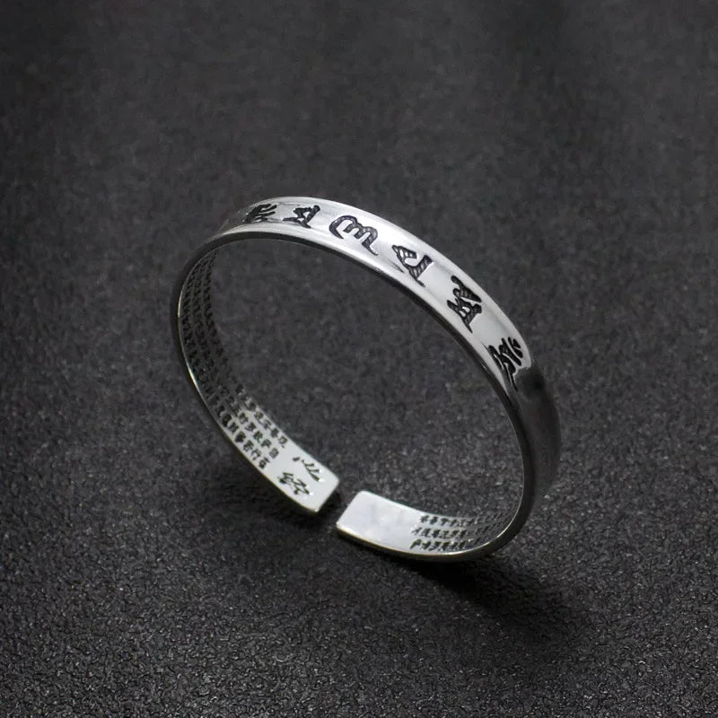 THAI SILVER 6 Syllable OM & HEART SUTRA SPIRITUAL Bangle